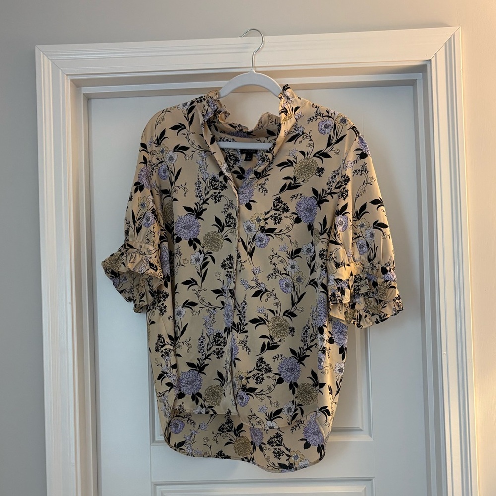 Beige Floral Button-Up Shirt